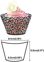 T-Language 50pcs Cupcake Wrappers Lace Cupcake Liners Laser Cut Artistic Bake Cake Paper Cups Muffin Paper Holders (Black)