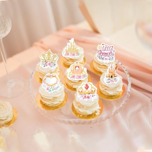 60 Edible Princess Cupcake Toppers Wafer Paper Elegant Princess Dress Castle High Heels Jewelry Cupcake Picks for Birthday Party Cake Decorations Supplies