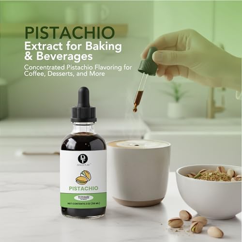 Dolce Flav Pistachio Extract – 2 Ounce Water-Soluble Kosher, Sugar-Free, Concentrated Nutty Pistachio Flavor for Baking, Ice Cream & Pastries, Includes Measured Dropper
