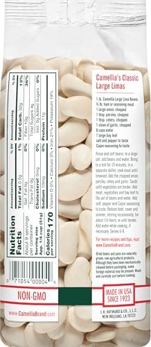Camellia Brand Dried Large Lima Beans – Premium White Butter Beans for Southern Cooking, Soups, Stews & Casseroles – Non-GMO, Gluten-Free, Vegan, Vegetarian, High Protein, High Fiber, 1 Pound (Pack of 6)