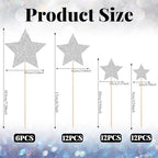 42 PCS Glitter Silver Star Cake Picks, Twinkle Star Cupcake Toppers, Wedding Engagement Baby Shower Birthday Party Cake Decorations Supplies, Mixed Size