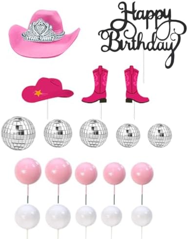 Disco Cowgirl Cake Topper Cowgirl Hat and Boot Cake Toppers Disco Ball Cake Topper Western Cowgirl Birthday Party Favors Supplies