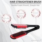 Hair Straightener Brush, Double Sided Beard Straightening Clamp Brush Professional Beard Hair Splint Brush Styling Tool for Smoothing and Straight Hair Styles