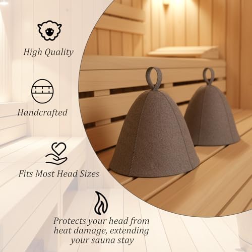 Lusofie 2 Pcs Sauna Cap for Spa with Hanging Loop - Felt Wool Sauna Hat for Women Men - Insulating Headgear for Steam Room Banya Bathhouse