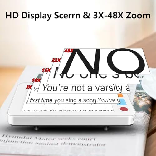 5.0 Inch Digital Magnifier,3X-48X Zoom Electronic Reading Aid,Simplified Buttons Digital Video Magnifier for The Visually Impaired, Low Vision, Color Blindness, Amblyopia