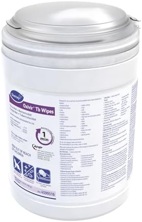 Oxivir Diversey Tb 4599516 Ready-to-Use Disinfectant Cleaning Wipes, Accelerated Hydrogen Peroxide, Unscented, Standard 6x7-Inch Sheets, 160-Wipes, 1-Canister (Pack of 12)