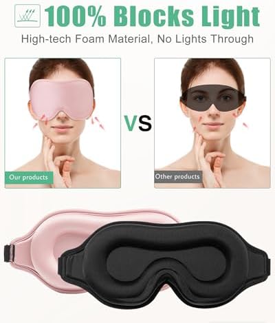 BeeVines 2 Pack 3D Contoured Sleep Mask Sleeping Eye Masks for Lash Extensions, Night Molded Mask with Adjustable Strap, 100% Block Light Eye Shade Cover for Traveling Yoga Nap