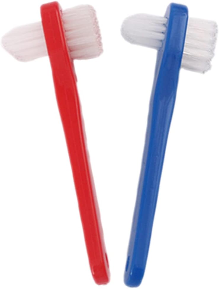 Denture Toothbrush 2-Pack Dual Head Manual Brush for Dentures and False Teeth with Ergonomic Handle Compact Size for Oral Blind Area Cleaning