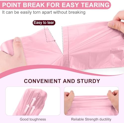 5 Rolls Small Trash Garbage Bags, 2.6 Gallon Strengthen Trash Bags, Durable Plastic Bags for Kitchen Office Home Bedroom Garden Waste Bin, Fit 10 Liter Trash-Can-Liners, 100 Count (Pink)