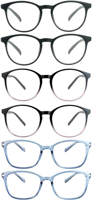 6 Pack Reading Glasses, Blue Light Blocking Reading Glasses for Women and Men, Anti Glare Lightweight Readers