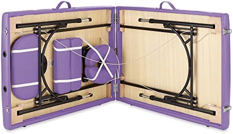 Saloniture Professional Portable Lightweight Bi-Fold Massage Table with Aluminum Legs - Includes Headrest, Face Cradle, Armrests and Carrying Case - Lavender