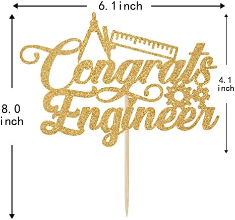 Congrats Engineer Cake Topper - Look at You Becoming an Engineer/So Proud of You/You Did It - Class of 2026 College Engineering Graduate Party Decoration Supplies, Gold Glitter