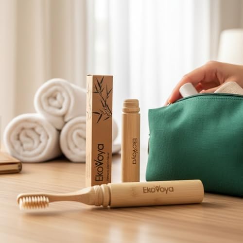 Bamboo Screwable Toothbrush with Case, 2-Piece Design, Soft BPA-Free Bristles, Natural Compact Travel Toothbrush for Camping & Daily Use