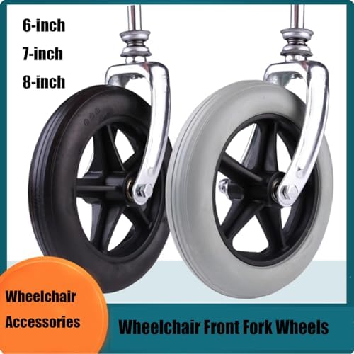 Wheelchair Front Fork Wheel Assembly, 6-inch, 7-inch, 8-inch PVC Material, Non-Slip, Puncture-Resistant, Wheelchair Accessory(Gray,7 inches)