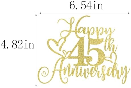 golden Glitter Happy 45th Anniversary Cake Toppers-Wedding Anniversary Party Decorations,gold Wedding Party，Birthday Party Decorations,Company Anniversary Party/45th Birthday Party Decorations (45th)