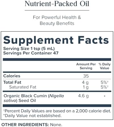 HERITAGE STORE Black Seed Oil, Organic, Cold Pressed Nigella Sativa Supplement with Thymoquinone, Omega 3 6 9, Antioxidant, Immunity, Cholesterol, Digestive, Heart & Join Health Support*, Vegan, 8oz