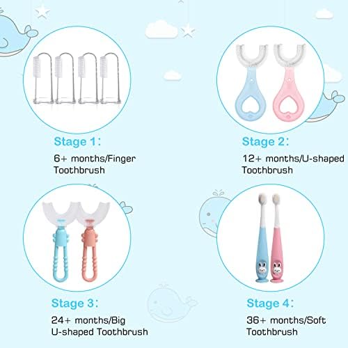 Baby Toddler Infant Toothbrush 6 to 12 Months and Up Age 1 2 3 1-2 2-4 Year Old, 10 in 1 Toothbrushes Gift Set with Soft Finger U-shaped Brush Brushing Bristles for Newborns Kids Children Child