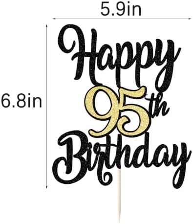 Black Gold Happy 95th Birthday Cake Topper, Cheers to 95 Years Birthday Cake Decoration,95 Fabulous Cake,95th Anniversary Cake Topper,men and women 95 years old happy birthday Party Decoration