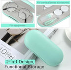 MoKo Double Eyeglass Case, Contact Lens Case with Mirror Tweezers Remover, 2 in 1 Double Sided Portable Contact Lens Box Holder Container Soak Storage Kit Sunglasses Pouch for Men & Women, Green