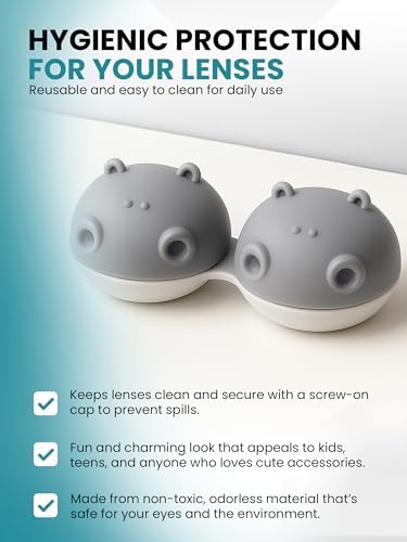 SPORTS WORLD VISION 3PCs Hippo Fun Contact Lens Case, Distinctive Cute Grey Animal Design Contact Lenses Case Box, Portable, Lightweight, Cute & Fun Travel Storage/Soaking Lens Solution Case