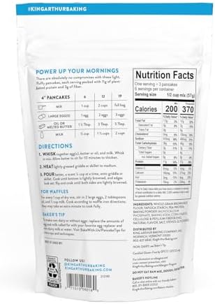 King Arthur Flour Gluten Free Protein Pancake Mix, Non-GMO Project Verified, No Sugar Added, Non-Dairy, 12 Oz (Pack of 1)