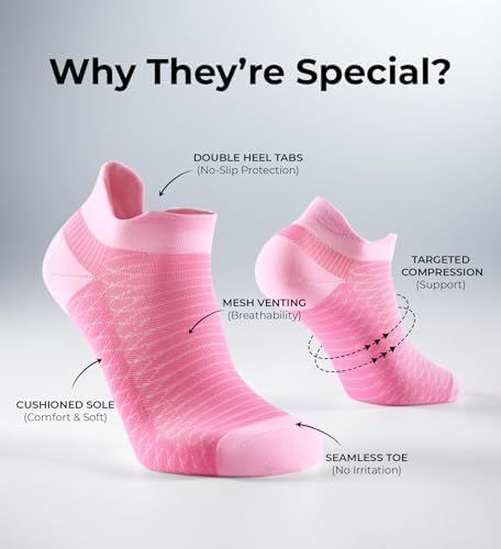 FITRELL Ankle Compression Socks for Women & Men - 5/6 Pairs Cushioned Arch Support Running Socks, Plantar Fasciitis Relief