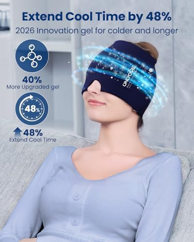 ONLYCARE Migraine Relief Cap, Upgraded Odorless Headache Relief Cap Mask Products, 360° Gel Surround Cooling Ice Pack Mask Head Wrap for Tension, Migraine, Sinus, Stress, Headaches, Hangover, Blue