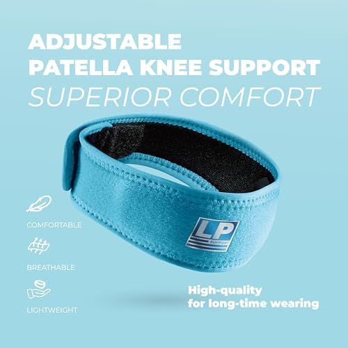 LP SUPPORT 760 Patella Strap for Knee Pain Relief – Adjustable Patellar Tendon Support Brace for Running, Basketball, Basketball, Tennis & Jumpers knee – One Size Fits All, for men & women (Azure, 1-Pack)