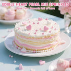 Edible Heart Sprinkles for Cake Decorating,White Pink Pearl Sugar Jimmies Mix Size 130g/4.58oz,Baking Candy Decorations,Cupcake Toppers,Cookie Donuts Ice Cream Dessert Decorating,Wedding Birthday Party Mother's Day Supplies
