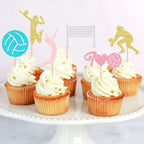 24pcs Beach Volleyball Cupcake Toppers - Sport Theme Decor Supplies with Volleyball Player & Ball Cupcake Picks for Birthday Celebration