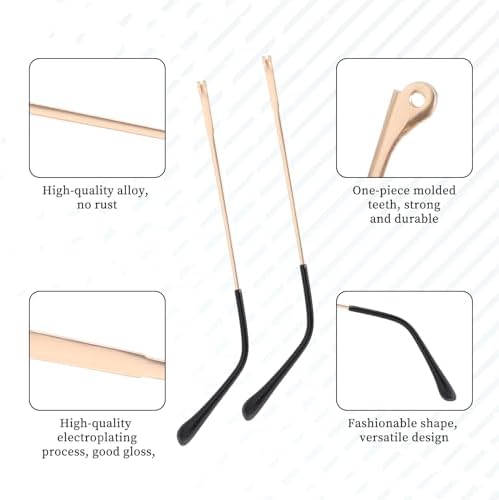 Metal Eyeglass Legs Replacement Gold Glasses Arm Replacement TR90 Eyeglasses Repair Legs Sunglasses Arm Glasses Temple Eyewear Frame Temple Accessory (Double Teeth)