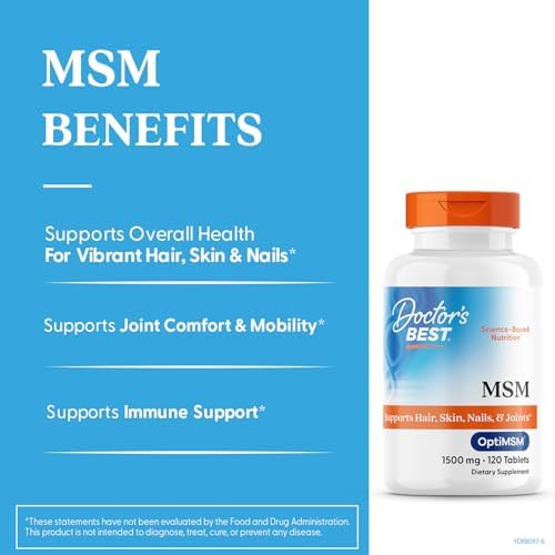 Doctor's Best MSM Supplement 1500mg for Men & Women - Supports Hair, Skin, Nails, Joint Health, & Mobility, Delivers Beneficial Sulfur with OptiMSM, Gluten Free, Non GMO, Vegan - 120 Tablets