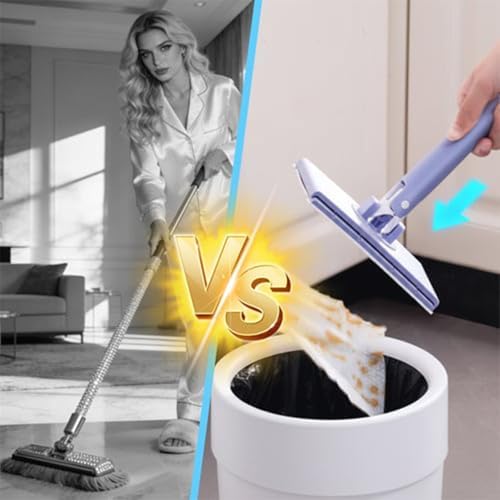 2027 New Mini Mop, Cloth Changing Mini Mop with Automatic Hands Free Push Pull Handle, 360 Rotating Head, Includes 8 Cleaning Cloths for Bathroom and Kitchen (White, 71cm /27.56in)