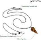 JADENOVA Pendulum Crystal Necklace Natural Yellow Tiger Eye Crystal Pendulums for Divination Dowsing Quartz Chakra Reiki Healing Jewelry for Women Men