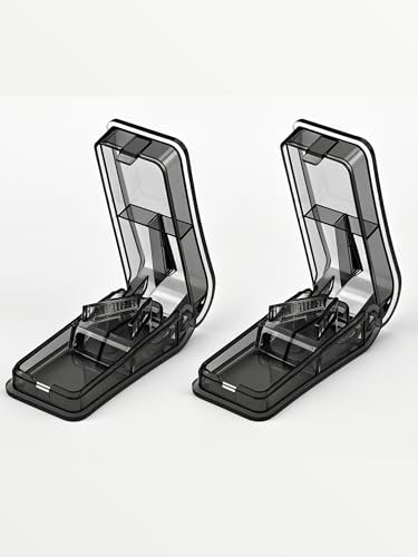 2PCS Pill Cutter and Splitter with Storage, Compact Medicine Slicer for Small and Large Tablets, Portable Crusher for Vitamins and Daily Use（Black