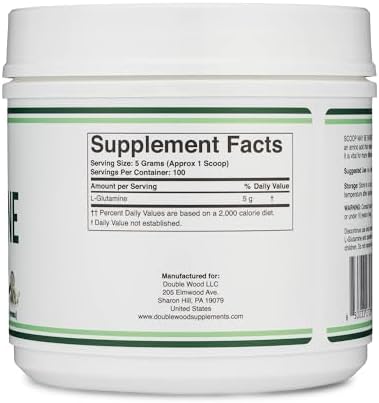 L Glutamine Powder 1.1lbs (100 Servings of 5 Grams Each - Third Party Tested L-Glutamine Powder) Unflavored, Keto, Vegan Friendly (with Scoop) for Exercise Endurance and Gut Health by Double Wood