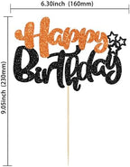 Ephlyn 1Pcs Happy Birthday Cake Topper Glitter Happy Birthday Cake Pick for Halloween Baby Shower Theme Anniversary Party Cake Decorations Supplies Black Orange
