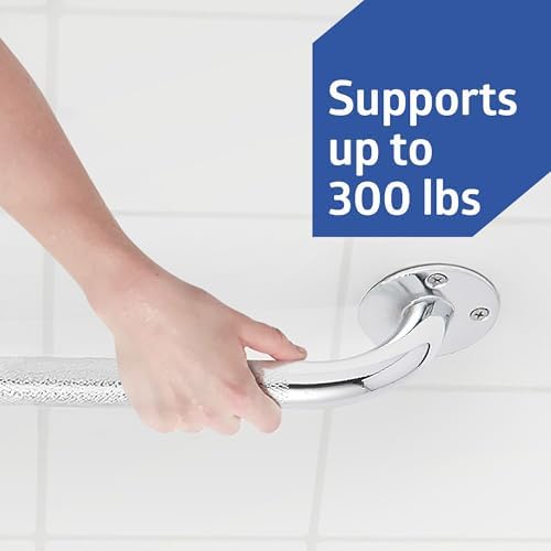Medline Knurled Chrome 16” Grab Bar for Shower & Bathtub, Independence & Ease of Movement — for Elderly, Handicapped or Seniors, 300 lb. Capacity, 1 Bar