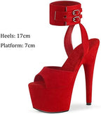 Womens Suede Sandals Platform Peep Open Toe Ankle Strap Slingback Super high Heels Sexy Nightclub Pole Dancing Stripper Club Dress Shoes 17cm