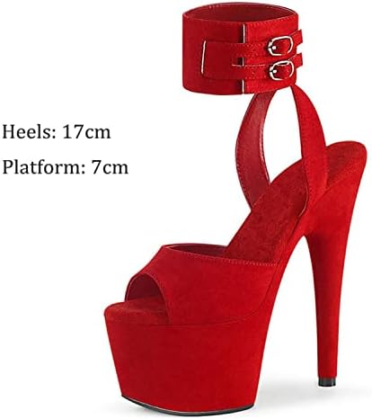 Womens Suede Sandals Platform Peep Open Toe Ankle Strap Slingback Super high Heels Sexy Nightclub Pole Dancing Stripper Club Dress Shoes 17cm