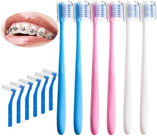 V-Shaped Orthodontic Toothbrush for Braces, Soft Bristles, 6 Count, with Interdental Brushes
