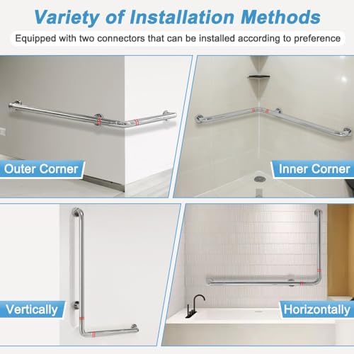 Shower Grab Bar for Seniors Toilet Safety Grab Bars L Shaped Bathroom Hand Rails Wall Mount 24 Inch x 36 Inch Grab Bar for Bathroom Bathtub Handicap Safety Grab Bar Stainless Steel Angle Bar