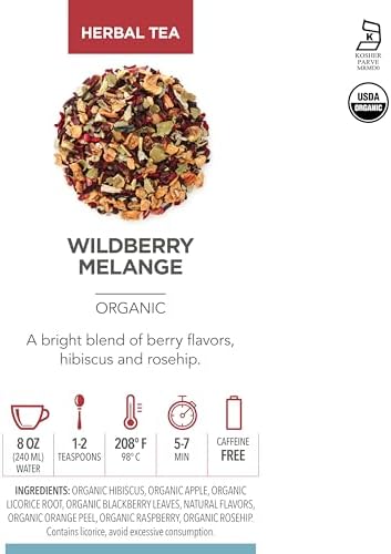 Teabloom Organic Herbal Tea, Wildberry Mélange Loose Leaf Tea, Berry Flavor Herbal Tea, USDA Organic Certified and Kosher Certified Fruit Tea Blend, 3.88 oz/110 g Canister Makes 35-50 Cups