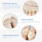 SooGree 2Pairs Toe Topper Half Socks - Ball of Foot Cushions, Forefoot Pads for Women No Show Socks