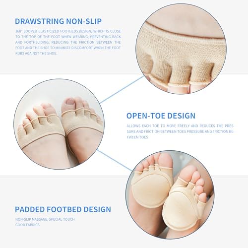 SooGree 2Pairs Toe Topper Half Socks - Ball of Foot Cushions, Forefoot Pads for Women No Show Socks