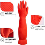 ThxToms Rubber Dishwashing Cleaning Gloves (2-Pair) - Fleece Lined, Reusable, Waterproof with Extra-Long Cuff & Anti-Slip Design for Household & Kitchen Use - Small