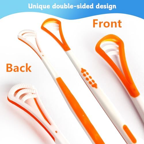 4-Pack Tongue Scraper Oral Care Kits – Plastic Dual-sided Tongue Brushes for Reducing Bad Breath, Includes Comfort Grip Handle, Ideal for Adults and Kids Healthy Oral Hygiene Tools