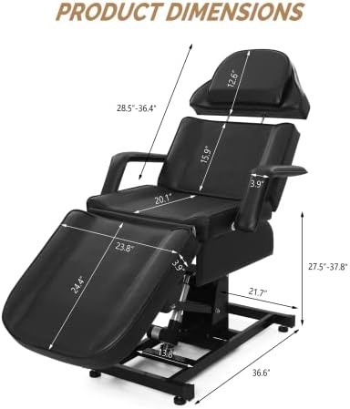 OmySalon Fully Electric Salon Facial Bed Chair, Multi-Purpose Massage Tattoo Lash Waxing Table, Height Backrest Footrest Adjustable, for Beauty Barber Spa, Black