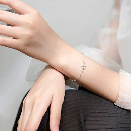 Dainty Crystal Airplane Bracelet for Women Sterling Silver Cute Fly Plane Adjustable Charm Link Bracelets Airline Jewelry