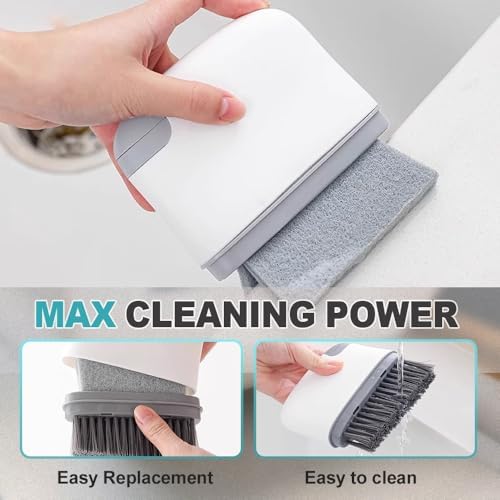 2-in-1 Groove Cleaning Brush with Hidden Scraper, Window Track Cleaner Tool for Sliding Doors & Sills, Hard Bristle Crevice Brush for Narrow Gaps (Dark Grey-3pcs)
